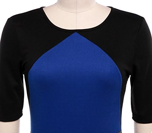 Happylife12 Women Short Sleeve Color Block Pencil Dress Knee Length (M, Blue)