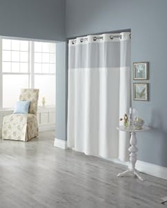 Hookless Fabric Shower Curtain with Built in Liner, White Diamond Pique