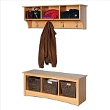 Prepac Sonoma Maple Cubbie Bench and Wall Coat Rack Set