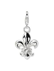 Sterling Silver CZ Polished Fleur De Lis w/Lobster Claw Clasp Clasp Charm