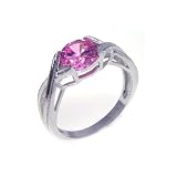 Sterling Silver Single CZ Pink Stone Engagement Ring