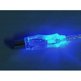 Click here to buy QVS 10ft USB 2.0 480Mbps Type A Male to B Male Translucent Lighted Cable with Blue LEDs.
