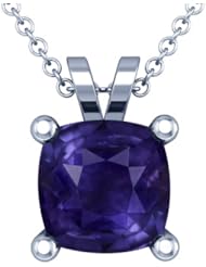 14K White Gold Cushion Cut Purple Sapphire Solitaire Pendant