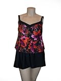 Womens Delta Burke Plus Size Tankini Swimsuit Skirtini Swimwear - Red black 18-24