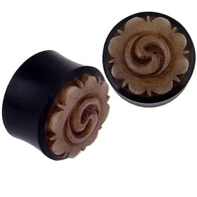 9/16"g Horn and Bone Solid Plug Flower - Pair