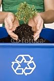 IMAGE OF Wallmonkeys Peel and Stick Wall Decals - Hands Holding Small Tree over Recycling Bin Filled with Soil - 60