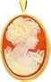 14K Yellow Gold Shell Cameo Pin Pendant Jewelry New