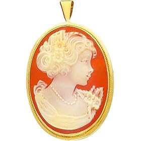 14K Yellow Gold Shell Cameo Pin Pendant Jewelry New by FindingKing