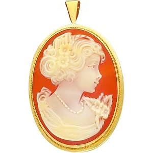 14K Yellow Gold Shell Cameo Pin Pendant Jewelry New by 