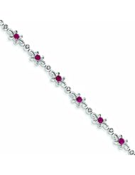 Genuine 14K White Gold White Gold Diamond And Ruby Flower Bracelet 8 Grams Of Gold 100% Satisfaction Guaranteed.