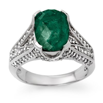 Genuine 4.75 ctw Emerald & Diamond Ring 14K White Gold