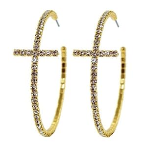 Heirloom Finds Elegant Bling Crystal Cross Hoop Earrings in Gold Tone