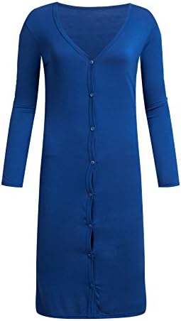 Zerdocean Women's Casual Modal Button Down Maxi Long Cardigan Deep Blue, One Size