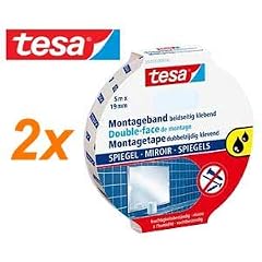 2x TESA extra starkes Montageband, Doppelseitiges Klebeband f�r Spiegel bis 4mm Dicke, Ma�e: 5m x 19mm, Feuchtigkeitsbest�ndig