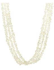 3 Row Baroque White Freshwater Cultured Pearl with Crystal Chips and Faceted Glass Rondelle Necklace, 18"