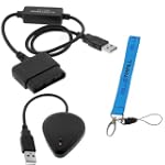GTMax PlayStation PS2 To PS3 Controller Convertor Cable + Wireless Receiver Dongle for Playstation 3 Guitar Hero Wireless Guitar for Sony PlayStation PS3 (Wrist Strap Lanyard Included)