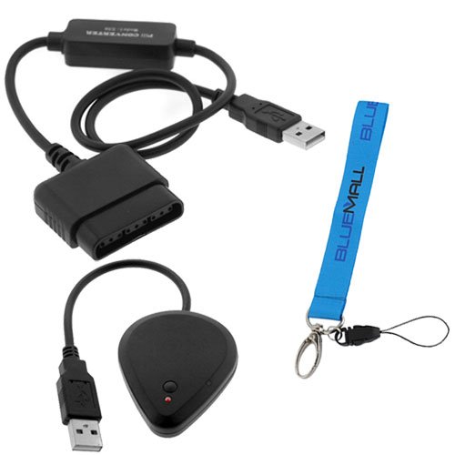 GTMax PlayStation PS2 To PS3 Controller Convertor Cable + Wireless Receiver Dongle for Playstation 3 Guitar Hero Wireless Guitar for Sony PlayStation PS3 (Wrist Strap Lanyard Included)