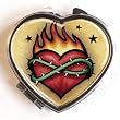 Womens Hand Made Retro "Burning Heart" Compact Mirror Case