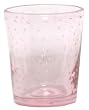 Hand Blown Glass with Rose Pink Bubbles Rocks Glass 4"H Set of Four