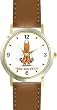 Orange Cat Runnig from Vet - Cat Cartoon or Comic - JP Animal - WATCHBUDDY&reg; DELUXE TWO-TONE THEME WATCH - Arabic Numbers - Brown Leather Strap-Size-Women's Size-Small