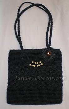 Crocheted Toyo Beach Bag. Black