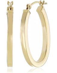 Duragold 14k Yellow Gold Square Tube Oval Hoop Earrings (0.6" Diameter)