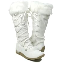 MINK Fur Suede Lace Up Winter Boots White