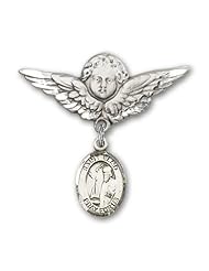 Sterling Silver Baby Badge with St. Elmo Charm and Angel with Wings Badge Pin