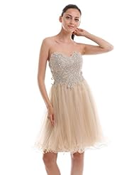 Short Lace Beaded Tulle Floral Print Evening Dress/Homecoming Dress/Bridesmaid Dress/Prom Dress 