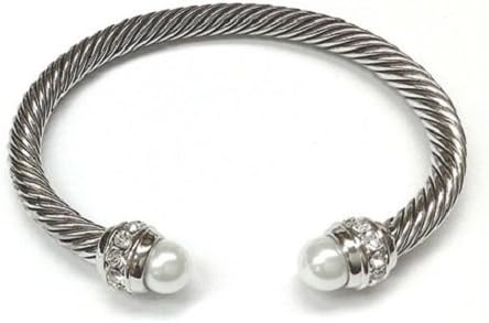 Amythyst Women's Twist Cable Cuff Bangle With Created Gemstones Pearl