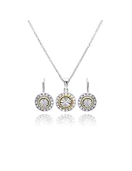 Nickel Free Sterling Silver Pendant & Earring Sets Round CZ 2 Toned Set