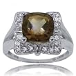 Smokey Topaz & Diamond Rig in Solid White Gold