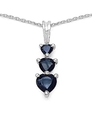 1.00 Carat Genuine Black Sapphire Sterling Silver Pendant Necklace. 18"