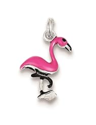 Jewelry: 925 Sterling Silver 3-D Enamel Flamingo Polished Charm Pendant 27mm x 15mm - Venture Jewelers