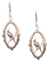 Tashi Sterling Silver Brushed Matte Finish Framed Bird on a Branch Dangle Earrings