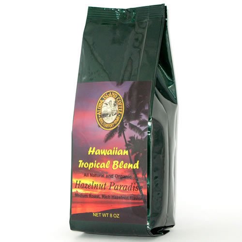 Aloha Island Coffee Hazelnut Organic Hawaiian Coffee Blend, Whole Bean, 8-ounce Packages (Pack of 2)
