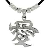 Sterling Silver Chinese Character Pendant for LOVE, 1 1/8 (29mm) tall, w/ 18 Leather Cord Necklace