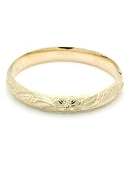 14K Yellow Gold 11mm Diamond Cut Flower 2.5 Diameter Adjustable Bangle Bracelets