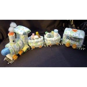 Blue Orange Train Set Baby Shower Gift Diaper Cake Centerpiece