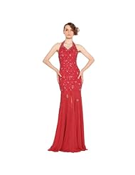 Mermaid Full Length Chiffon/Polyester Beaded Backless Lace Halter Sleeveless Evening Dress/Prom Dress/Party Dress 