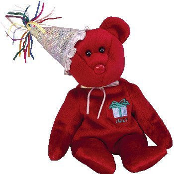 TY Beanie Baby - JULY the Teddy Birthday Bear (w/ hat)