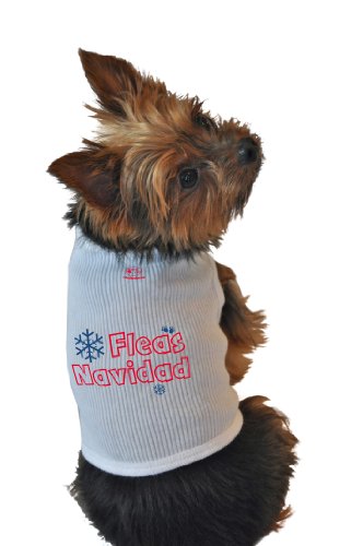 Doggie Tank Top - Fleas Navidad - White - Small