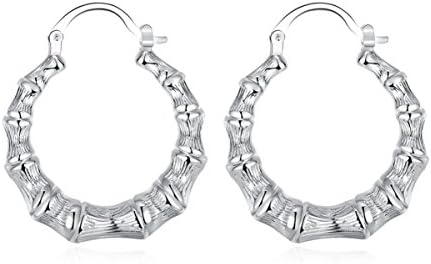 Minkang Fashion Jewelry 925 Solid Silver Bamboo Ring Hoop Earrings