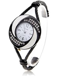 SINOBI New Fashion Womens Bangle Wrist Watch Quartz Black-White WTH0205