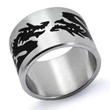 Stainless Steel Laser Etched Dragon Mens Ring Sizes 12-15