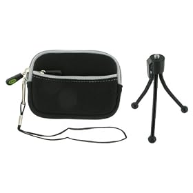 Sleeve Case (Black) and Tripod for Canon PowerShot SD960IS Digital Camera Silver