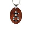 Stainless Steel Natural Redwood Women Symbol Oval Pendant Necklace