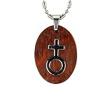 Stainless Steel Natural Redwood Women Symbol Oval Pendant Necklace