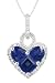 10k White or Yellow Gold Half Moon and Princess Created Sapphire Stone Set and Diamond Heart Pendant (1/5 cttw, I Color, I2-I3 Clarity), 18