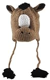 DeLux Brown Horse Face Wool Pilot Animal Cap/Hat with Ear Flaps and Poms